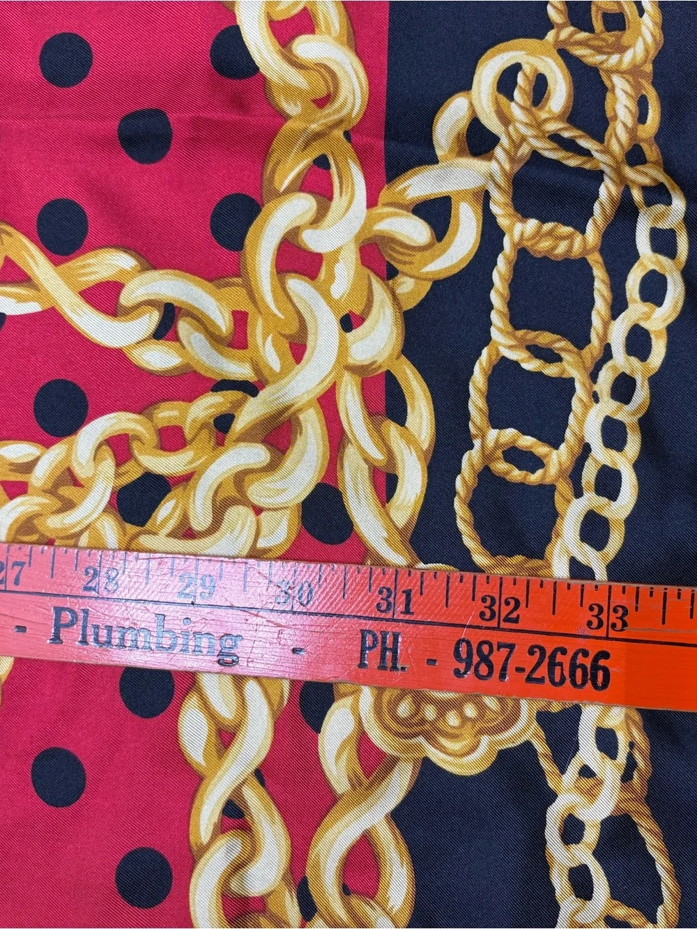 Echo Red & Black Polka Dot Scarf with Gold Chain Motif